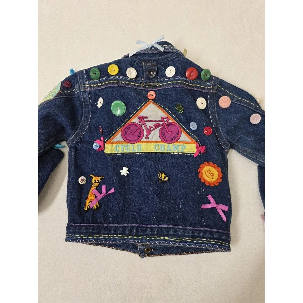 Vintage French‎ Toast Jacket Kids 4T Blue Denim Cycle Champ Rainbow Animals